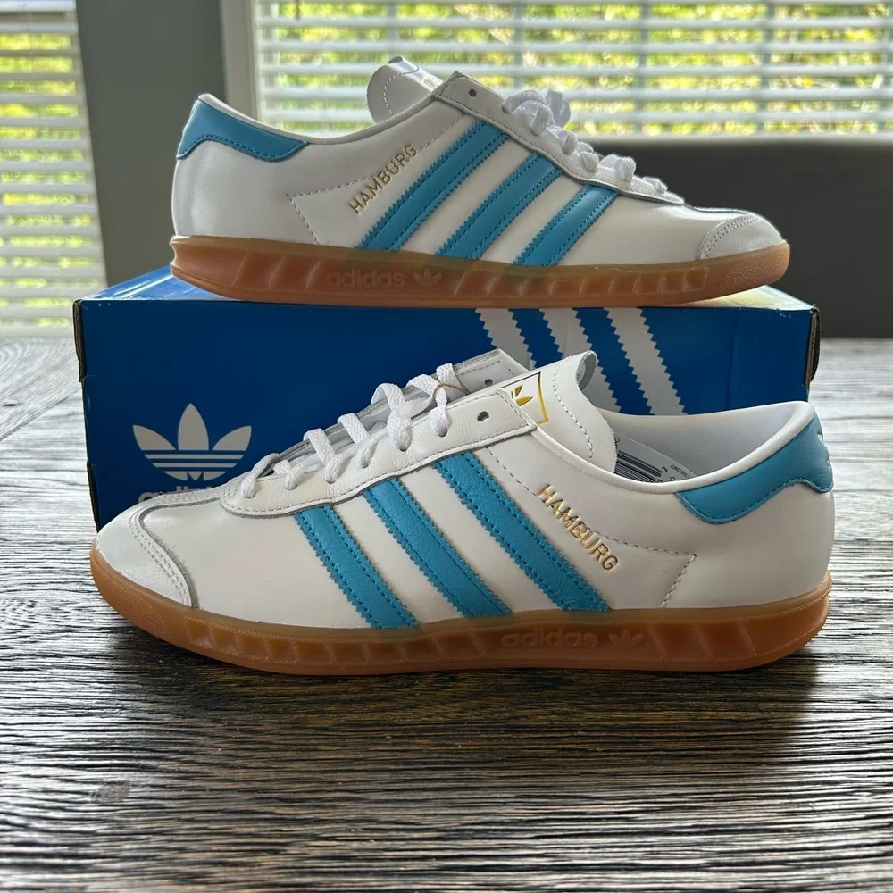 Adidas Women’s Size 8.5 Shoes Hamburg White Blue Sky Rush - Picture 1 of 7